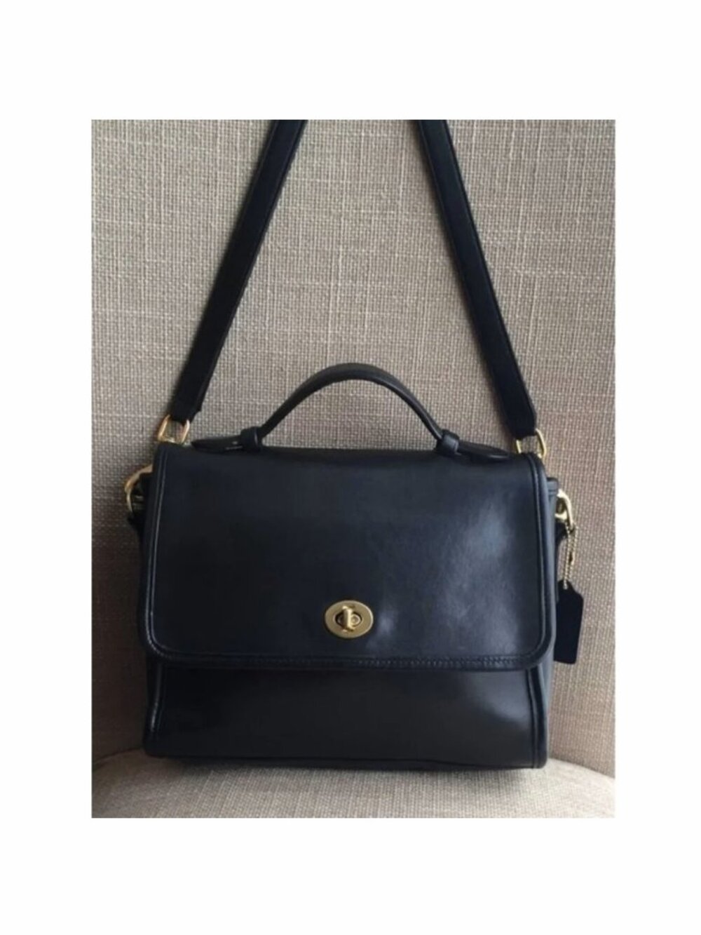 Vintage COACH Court Black Leather Cross-body Bag Satchel Handbag Purse 9870